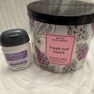 Bath & Body Works Fresh Cut Lilacs Moisturizing Hand Sanitizer & Candle Set